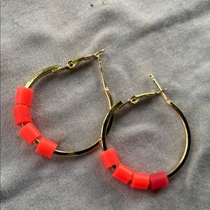 Gold and Red Hoop Earrings